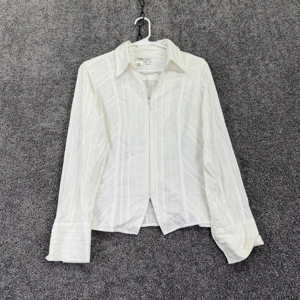 Coldwater Creek Shirt Womens S White Striped Zip Front Collared Blouse Work
